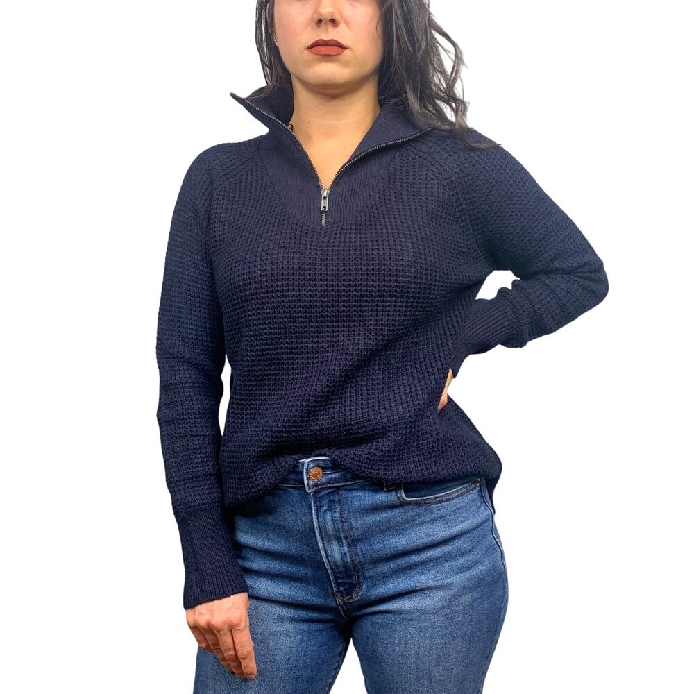 RDI Navy Blue Tight Knit Quarter Zip Sweater